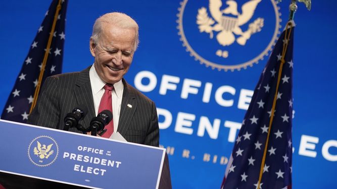 &nbsp;Joe Biden da un discurso en el teatro The Queen de Wilmington, Delaware, el jueves 19 de noviembre de 2020.&nbsp;