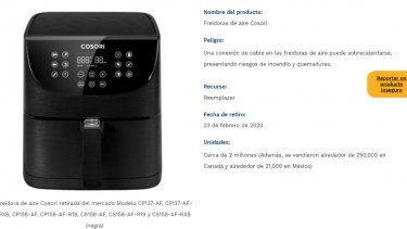 Captura de pantalla de la Comisión de Seguridad de Productos del Consumidor de Estados Unidos.&nbsp;