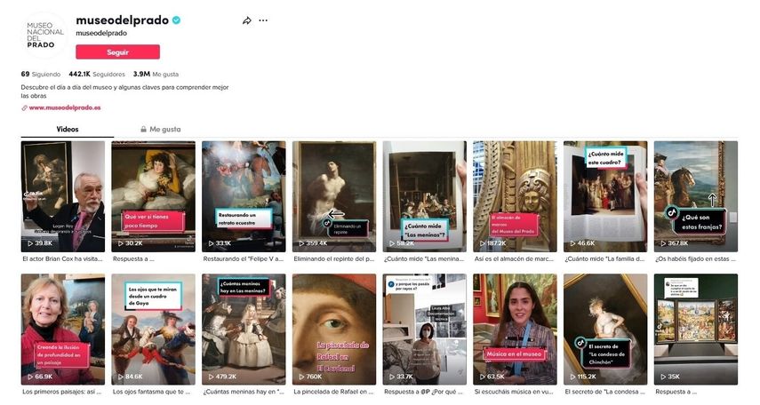 El Prado suma en abril de 2023 más de 442.000 seguidores en TikTok. &nbsp; &nbsp;