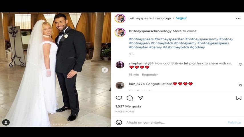 Así celebra Britney Spears su boda con Sam Asghari.