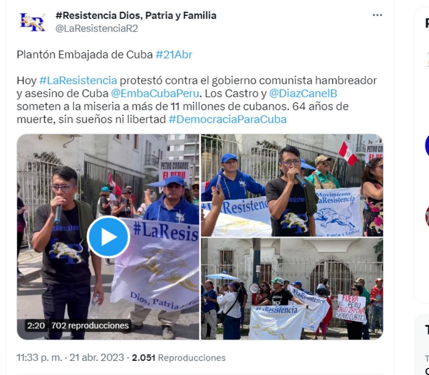 Captura de pantalla de Twitter referente a la protesta realizada.&nbsp;