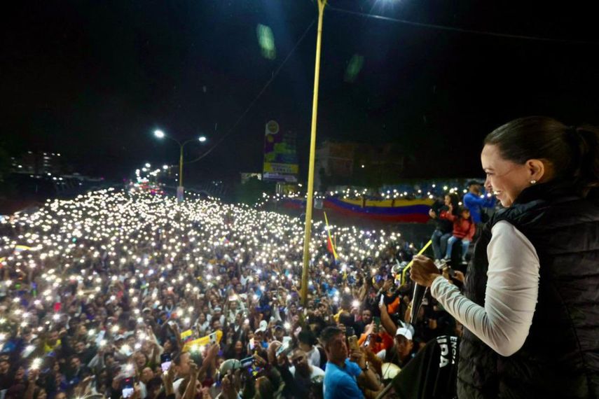 La líder de la oposición venezolana, María Corina Machado, en una concentración al oeste de Venezuela