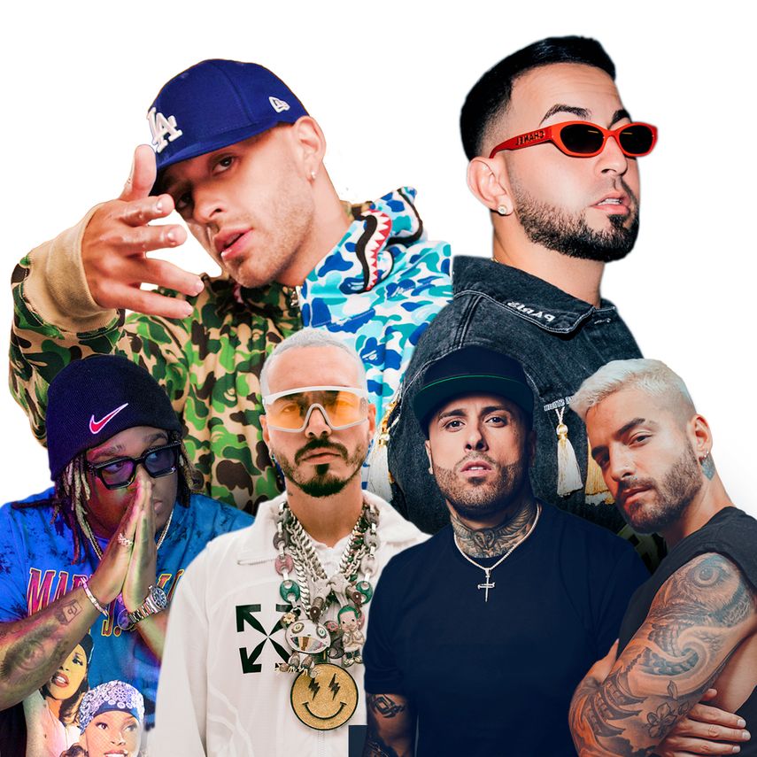 Feid junto a Justin Quiles, Sech, J Balvin, Nicky Jam y Maluma, en la portada del remix del tema Porfa