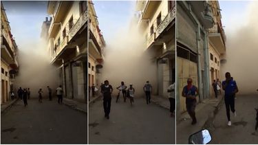 Quienes estaban en esa zona de la calle Obispo, en La Habana Vieja, Cuba, tuvieron que alejarse corriendo para evitar la nube de polvo.&nbsp;