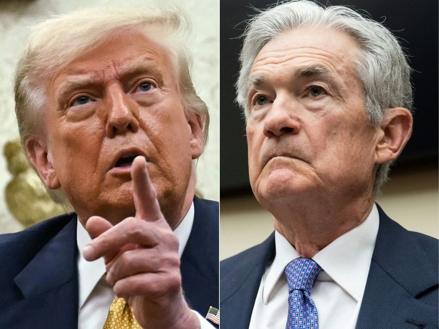 Imagen creada del presidente de Estados Unidos Donald Trump y el presidente de la Reserva Federal o Banco Central Jerome Powell.