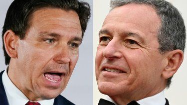 El gobernador de Florida, Ron DeSantis y el representante de Disney Robert Iger.&nbsp; &nbsp; &nbsp; &nbsp;