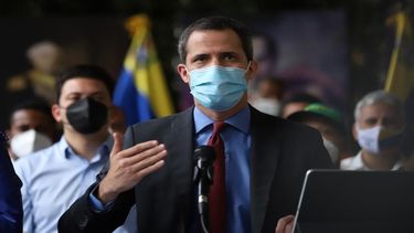 El presidente encargado de Venezuela, Juan Guaidó, en conferencia de prensa.