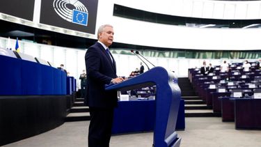 El presidente de Colombia Iván Duque pronuncia su discurso en el Parlamento Europeo en Estrasburgo, este de Francia.