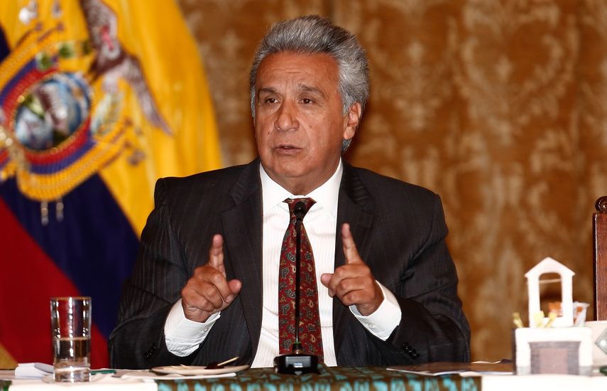 El presidente de Ecuador, Lenín Moreno, habla en el Palacio de Gobierno en Quito.