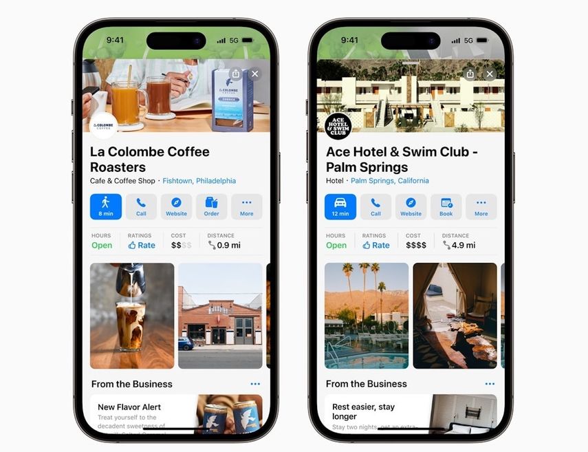 Información de un negocio en Apple Maps.