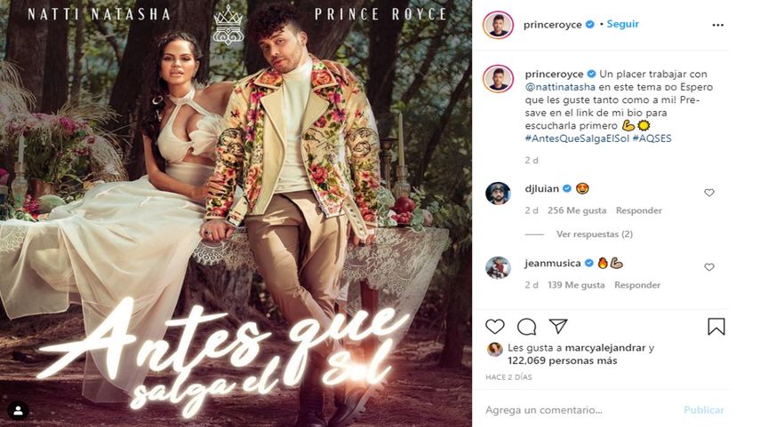 Natti Natasha y Prince Royce estrenan el tema Hasta que salga el sol.