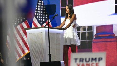 Kai Madison Trump, nieta del presidente estadounidense Donald Trump, durante el tercer día de la Convención Nacional Republicana de 2024 en el Foro Fiserv de Milwaukee, Wisconsin, el 17 de julio de 2024.&nbsp;