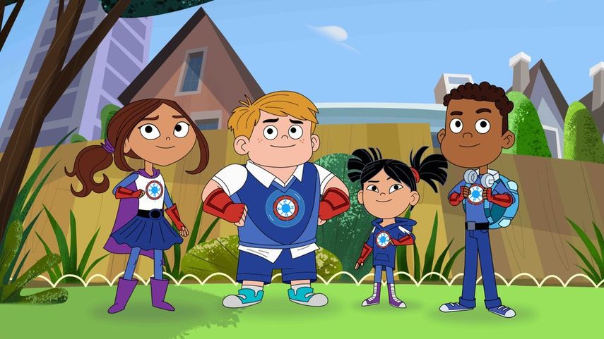 Esta imagen proporcionada por PBS Kids muestra los personajes de la serie Hero Elementary de izquierda a derecha Lucita Sky, Benny Bubbles, Sara Snap y AJ Gadgets, un superh&eacute;roe con el superpoder de hacer aparatos incre&iacute;ble quien tambi&eacute;n padece autismo.&nbsp;