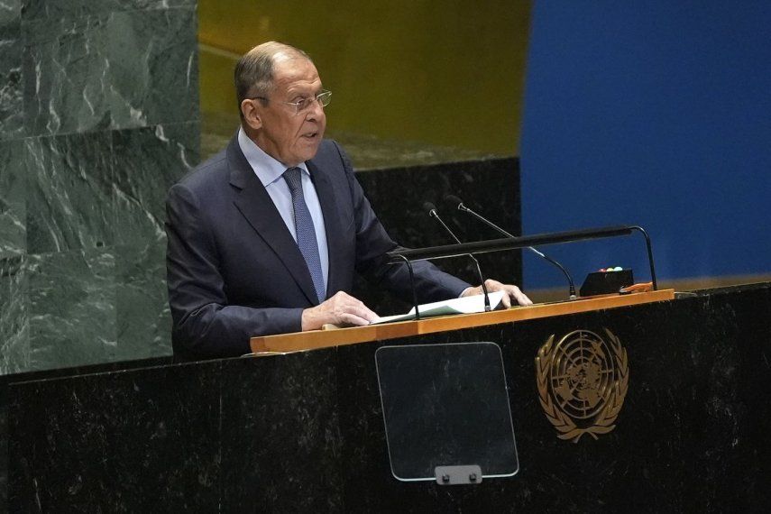 El ministro de Exteriores ruso, Serguéi Lavrov, habla en la 79a sesión de la Asamblea General de la ONU, el sábado 28 de septiembre de 2024.&nbsp;