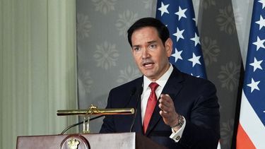 El Secretario de Estado de EEUU, Marco Rubio, durante una conferencia de prensa conjunta con el Ministro de Asuntos Exteriores de la India, Subrahmanyam Jaishankar (no aparece en la foto), tras su reunión en Hyderabad House en Nueva Delhi, 24 mayo de 2026.