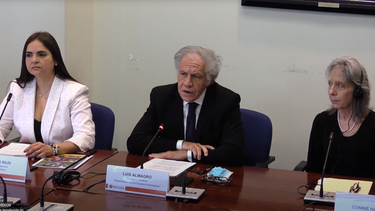 Al directora general del Instituto Casla, Tamara Suju; el Secretario General de la OEA, Luis Almagro y Connie Haynes, madre de un estadounidense preso en Venezuela.&nbsp;