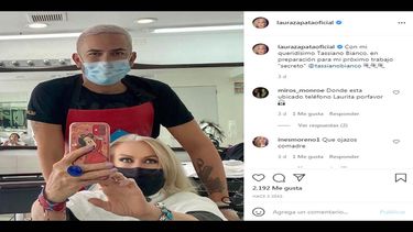 La actriz mexicana Laura Zapata junto al estilista Tassiano Bianco.