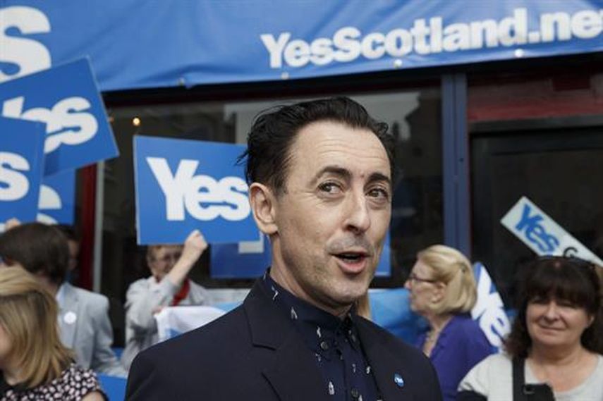 El actor escocés Alan Cumming participa en un acto de campaña con vistas al referéndum de independencia de Escocia en Glasgow, Escocia (Reino Unido) el lunes 8 de septiembre del 2014.  EFE