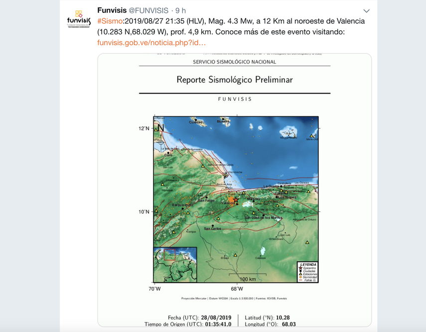 SIsmo sacude a la ciudad de Valencia, en el estado Carabobo.