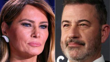 La primera dama Melania Trump y el presentador de televisión Jimmy Kimmel.