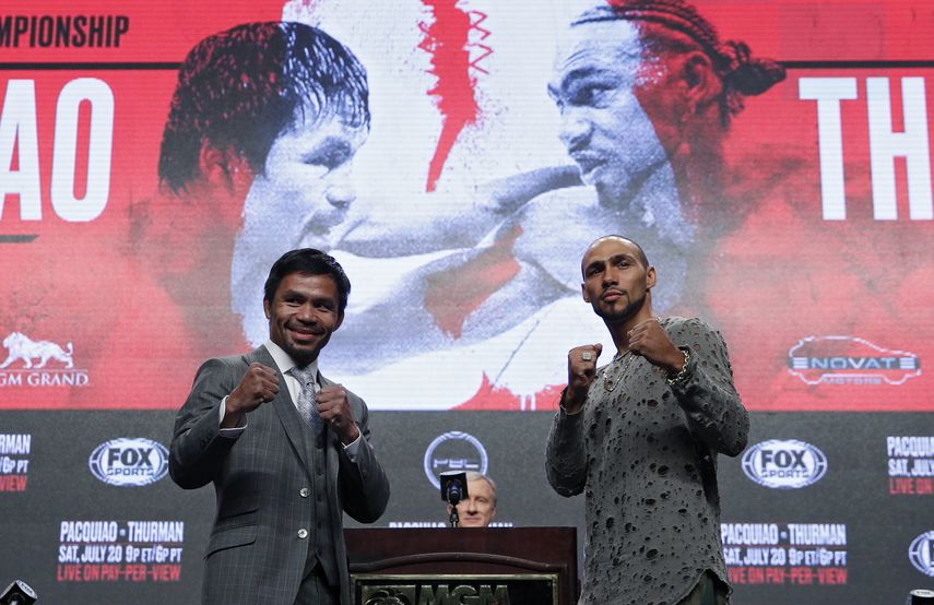 Antes de una reciente sesión de ejercicios en el Wild Card Gym, Pacquiao pronosticó una victoria por nocaut cuando entre al cuadrilátero contra el campeón welter invicto Keith Thurman el sábado por la noche en Las Vegas.