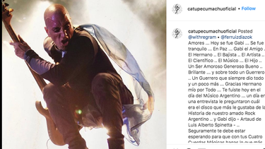 Imagen del músico Gabriel Ruíz Díaz publicada en el perfil en Instagram del grupo argentino Catupecu Machu.