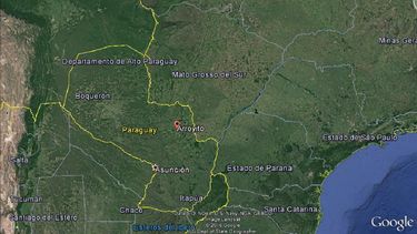 Localización del sitio del ataque guerrillero en Paraguay el 27AGO16. Mapa de la frontera entre Paraguay y Brasil.&nbsp;