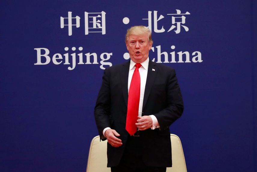 El presidente de los EEUU,&nbsp;Donald&nbsp;Trump asiste a un evento empresarial celebrado en el Gran Palacio del Pueblo en Pekín (China).&nbsp;