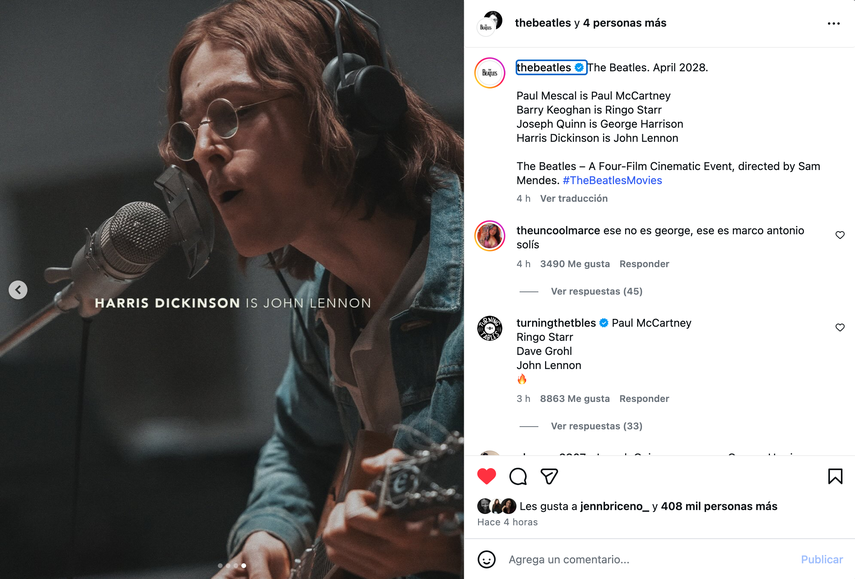 Primeras imágenes de actores caracterizados como The Beatles en nuevas biopics