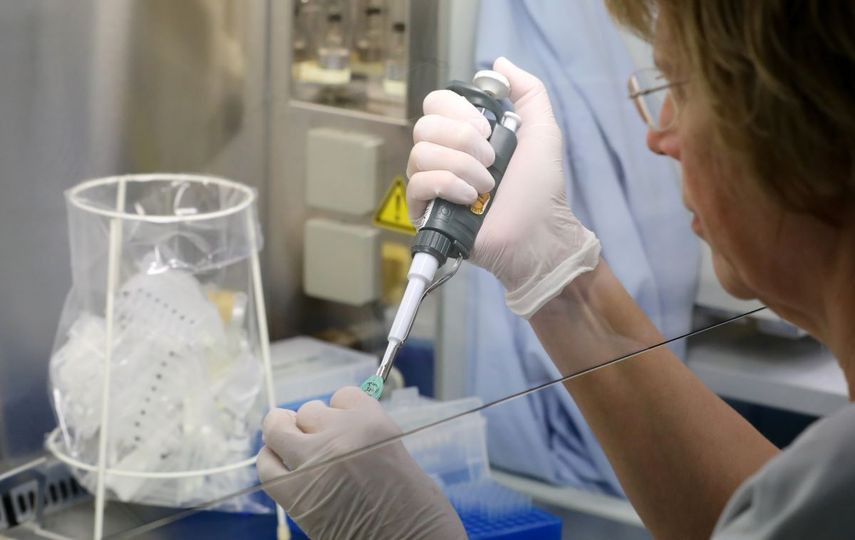 Una investigadora en el Departamento de Biolog&iacute;a Molecular en el Instituto de Microbiolog&iacute;a, Virolog&iacute;a e Higine M&eacute;dica en el University Medical Centre de Alemania examina una muestra en los esfuerzos contra el nuevo coronavirus.
