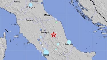 Fotografía cedida por el Servicio Geológico de los Estados Unidos (USGS) que muestra el lugar donde se produjo un&nbsp;terremoto superior a los 5 grados en la escala Ritcher en Perugia,&nbsp;Italia.
