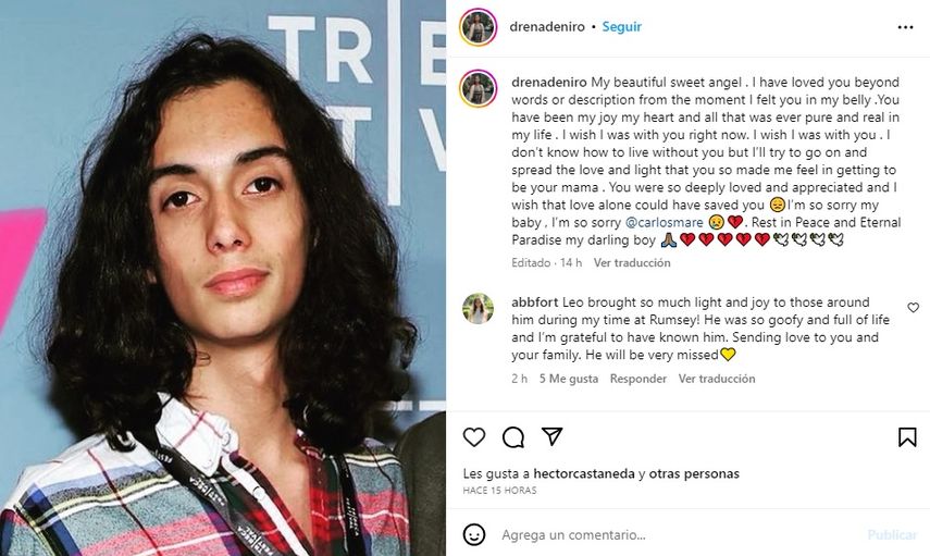 Confirman la muerte del actor Leandro De Niro, nieto de Robert De Niro.