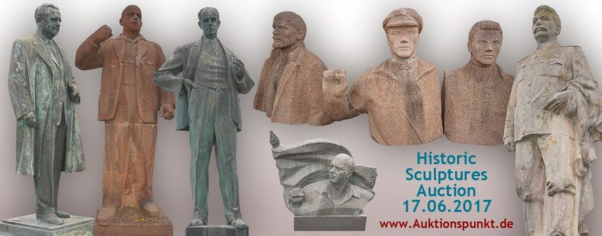 La gráfica muestra las estatuas de los dictadores que estarán en subasta. 