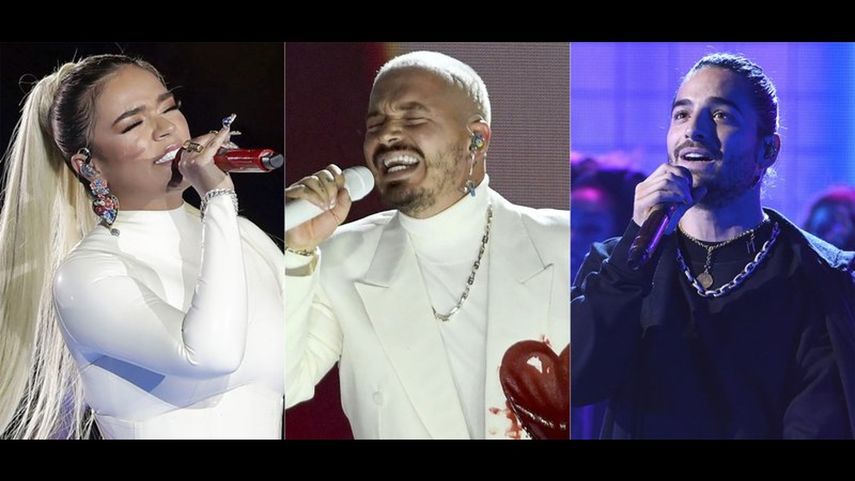 En esta combinación de fotos, de izquierda a derecha, Karol G, J Balvin y Maluma, quienes cuentan con múltiples nominaciones al Premio Lo Nuestro 2021. La ceremonia de premios, en su 33ra edición, es el jueves 18 de febrero.&nbsp;