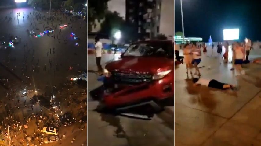 Capturas de videos difundidos en Twitter que muestran el parque donde sucedió el atropello múltiple, el SUV implicado en el suceso y varias personas tendidas en el suelo tras el incidente en la ciudad de Hengyang, en China.