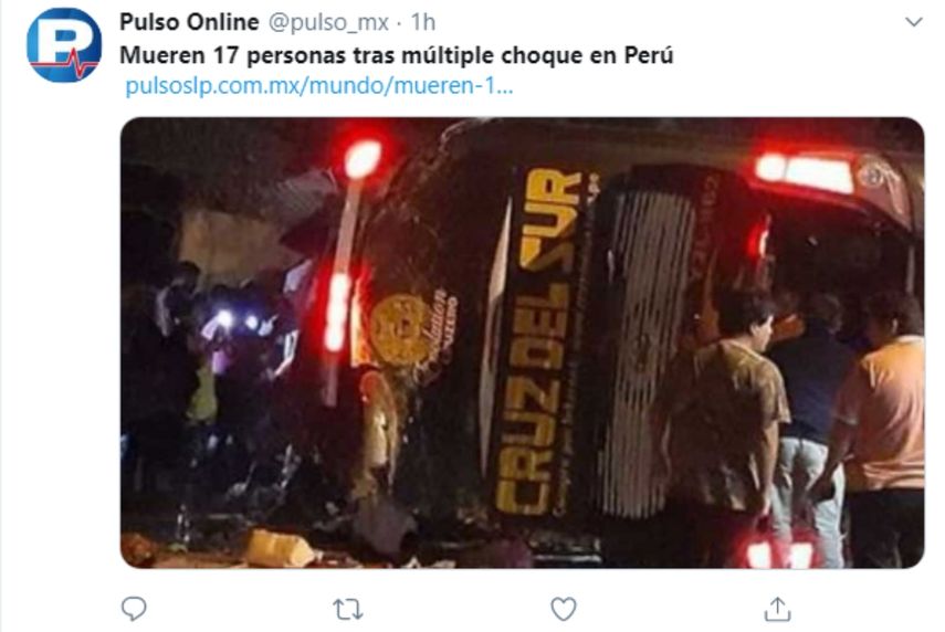 Captura de pantalla del mensaje publicado en twitter por un medio de comunicaci&oacute;n internacional que anuncia el suceso.&nbsp;