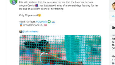 Alegna Osorio sufrió un accidente durante un entrenamiento y meses después perdió la vida.