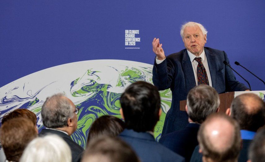 El locutor y conservacionista británico David Attenborough habla durante el evento de lanzamiento de la COP26, la conferencia de las Naciones Unidas sobre el Cambio Climático, en el centro de Londres el 4 de febrero de 2020.&nbsp;