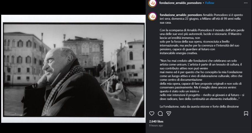 El artista italiano, geometra de formación, realizaba piezas monumentales, sobre todas columnas, esferas o cubos, falleció en Millán