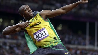 En esta foto del domingo 5 de agosto de 2012, Usain Bolt tras ganar la final de los 100 metros en los Juegos Ol&iacute;mpicos de Londres.&nbsp;
