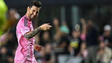 El argentino Lionel Messi, del Inter Miami, celebra el quinto gol de su equipo en un partido de la MLS ante el Columbus Crew, el 31 de mayo de 2025.