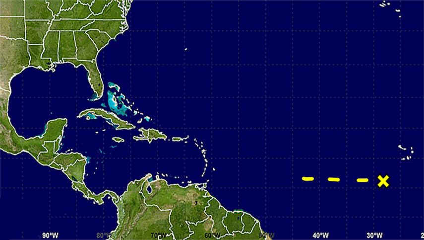 La zona de mal tiempo está situada a unas 2.000 millas al este del arco de las Antillas Menores