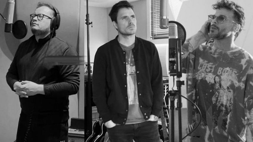 Leonel García, Dani Martin y Pedro Capó cantan el tema De rodillas para generar conciencia sobre la equidad de género. &nbsp;