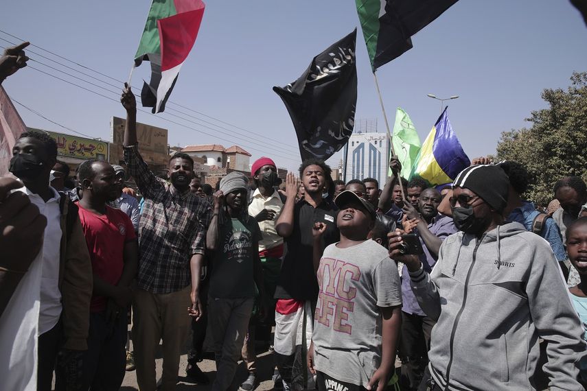 La protesta en Jartum, Sudán, el 30 de enero del 2022.&nbsp;