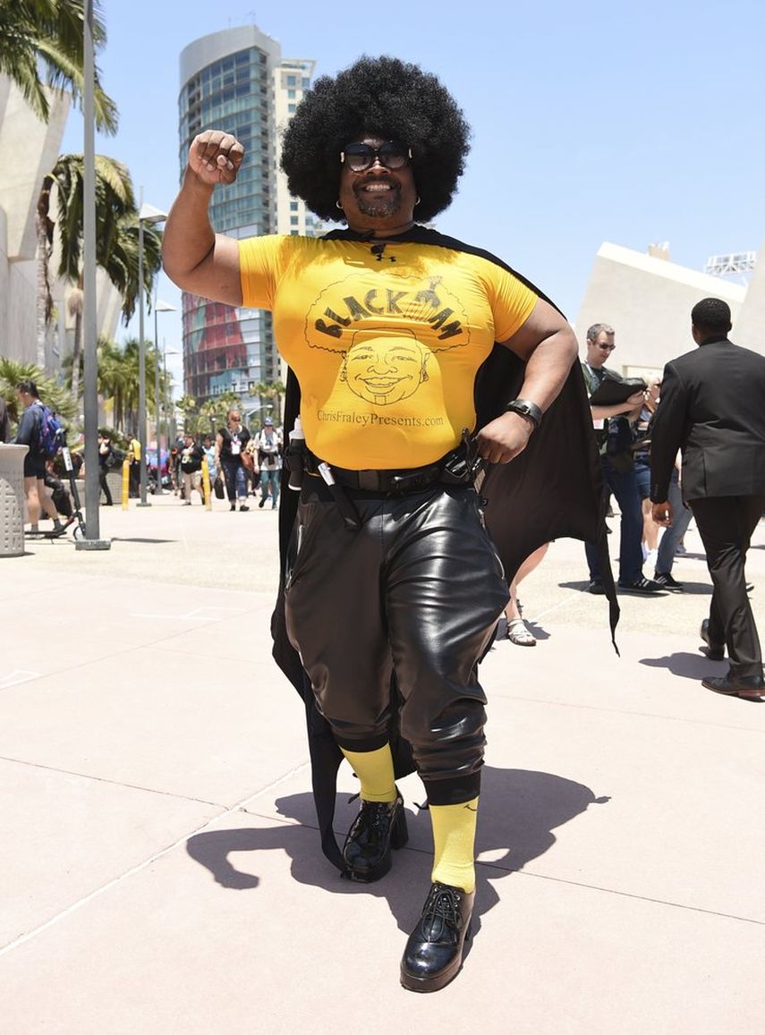 Chris Fraley, disfrazado de Blackman, asiste a la Comic-Con Internacional el 19 de julio de 2018 en San Diego.&nbsp;