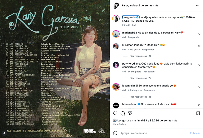 Kany García anuncia gira mundial en 2026