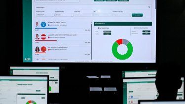 Un hombre observa los resultados provisionales de las elecciones presidenciales en el Consejo Nacional Electoral en Tegucigalpa, el 5 de diciembre de 2025.