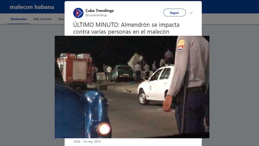 Fotografía del accidente en el Malecón de La Habana publicada en la cuenta de Twitter de @cubatrendigns.