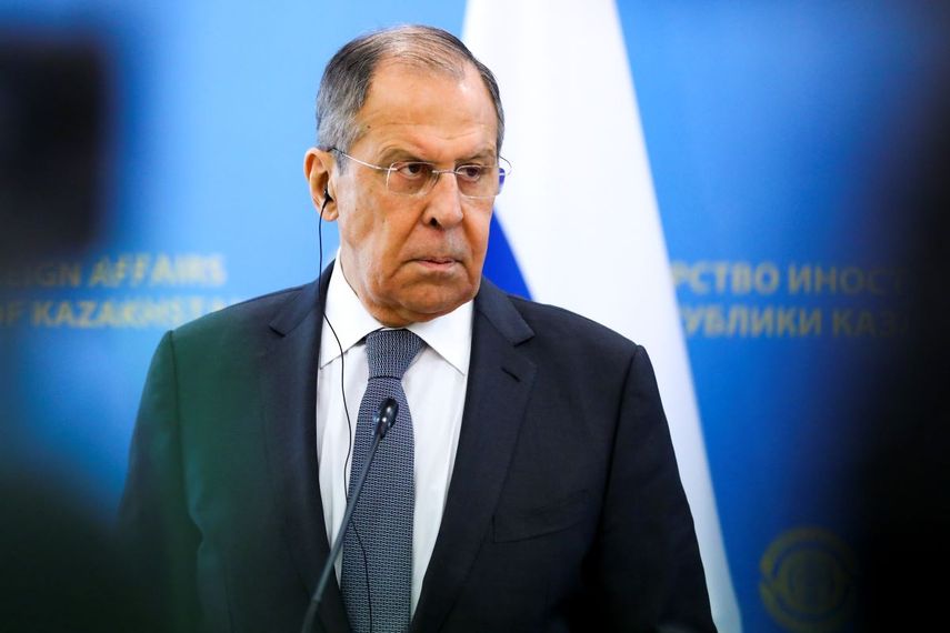 El canciller ruso Sergey Lavrov en conferencia de prensa en Astana, Kazajistán, el 8 de abril de 2021.&nbsp;