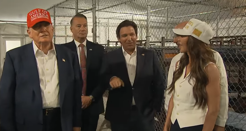 Donald Trump, Ron DeSantis y Kristi Noem recorren Alligator Alcatraz; Everglades, Florida.&nbsp;